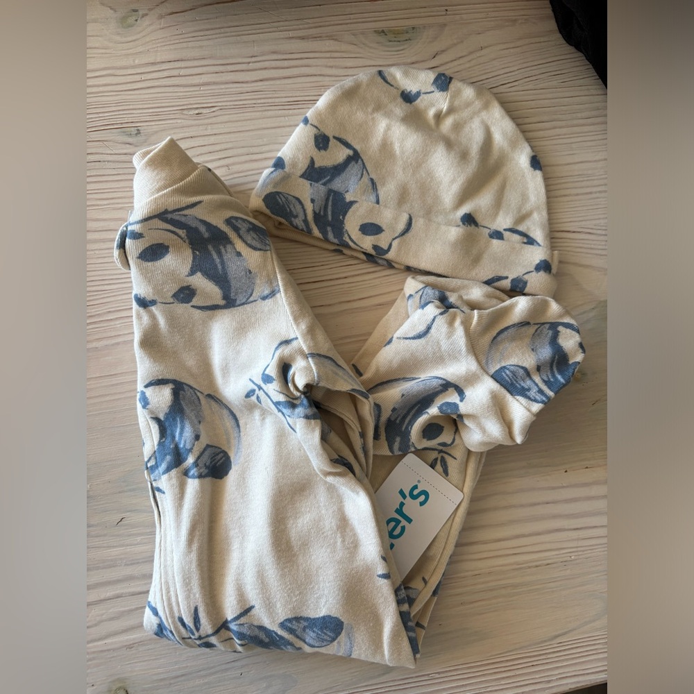 CARTERS Baby sleeping matching set white and blue 3months